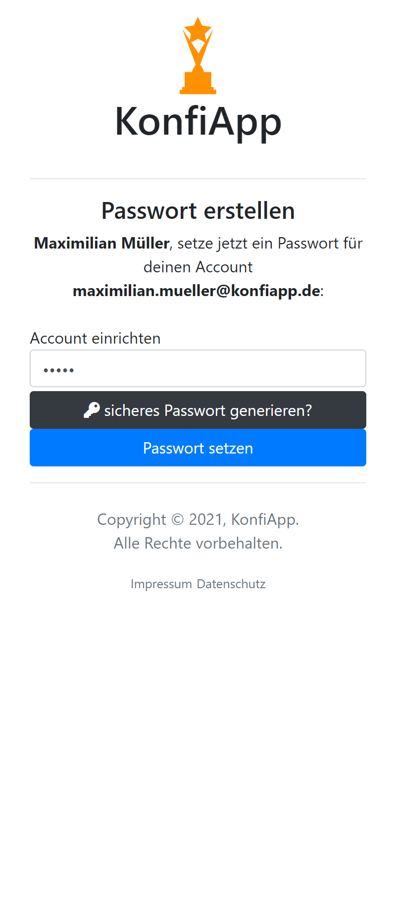 Registrierung E-Mail Passwort
