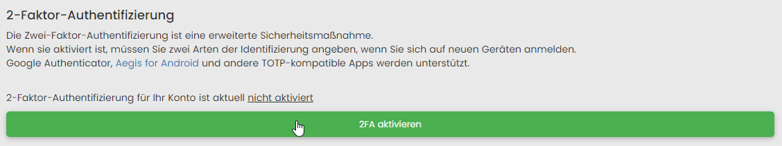 Übersicht 2FA