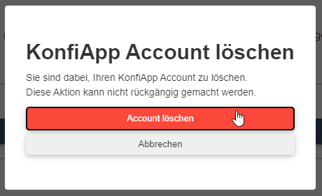 Bestätigung Dialog “Account löschen”