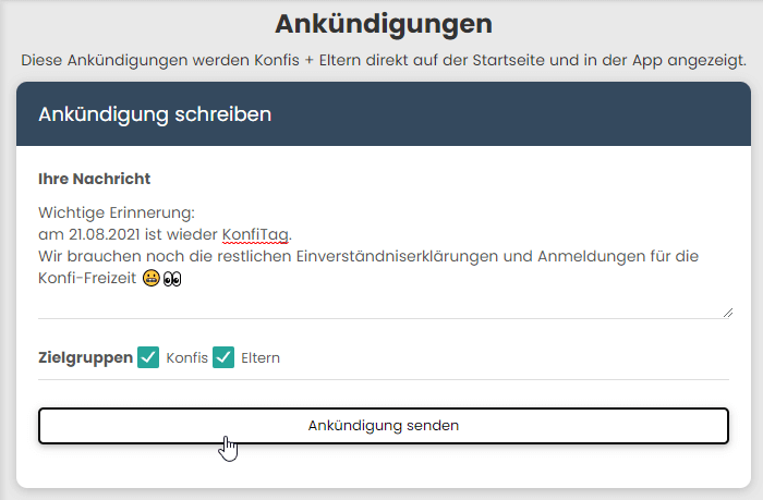 Ankündigung senden