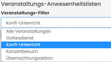 Veranstaltung auswählen