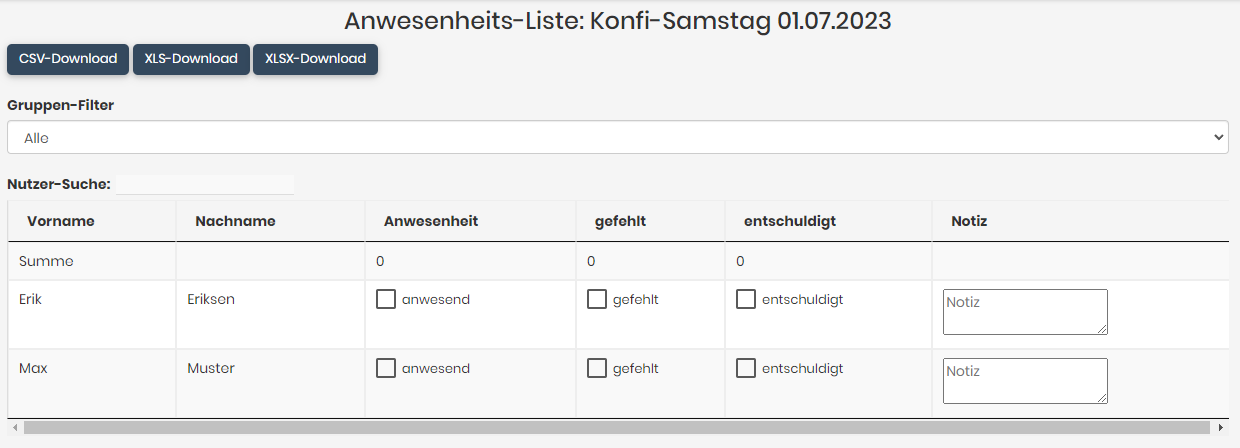 Anwesenheitsliste erstellen