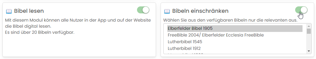 Administration: Module: Bibeln einschränken