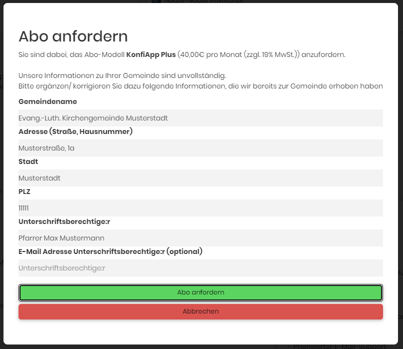 Abo anfordern Dialog