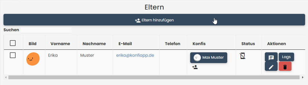 Eltern-Übersicht: Eltern hinzufügen