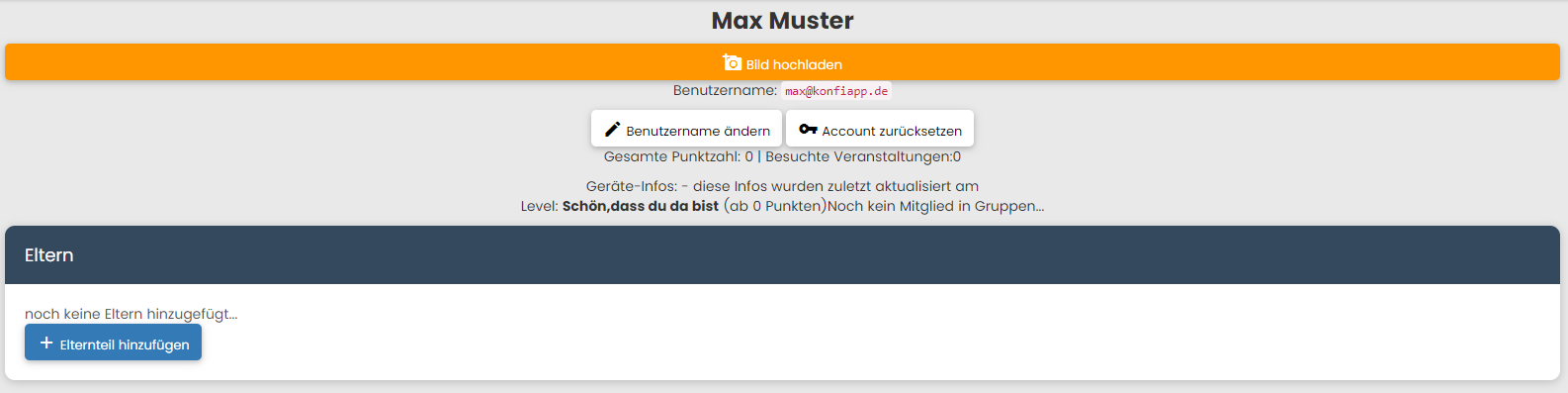 Konfi Übersicht Eltern hinzufügen Button