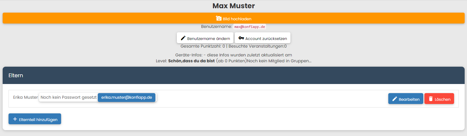 Konfi Übersicht Eltern hinzufügen Button