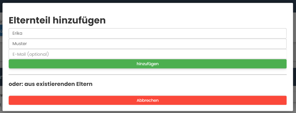 Konfi Übersicht Eltern hinzufügen Button