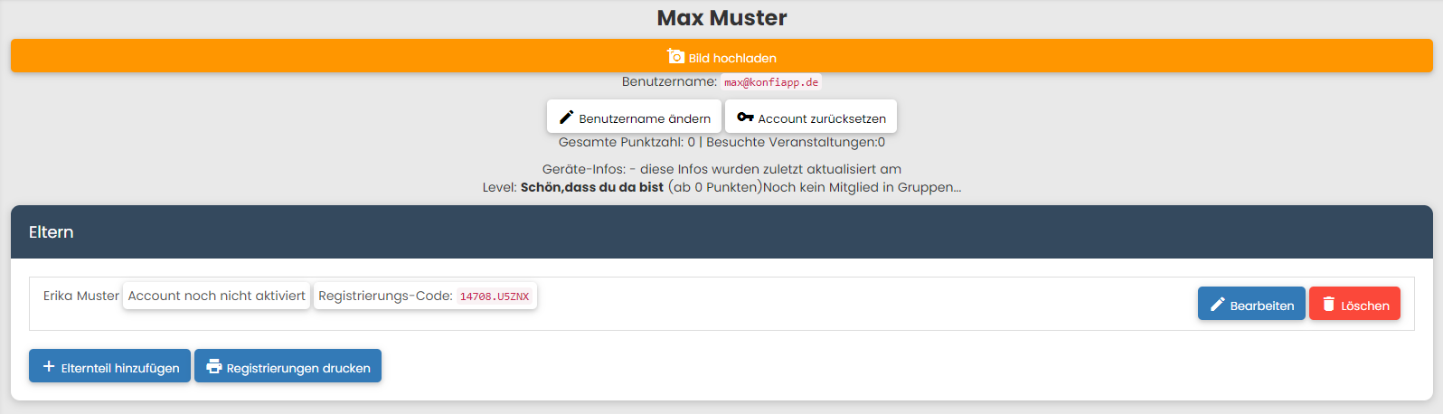 Konfi Übersicht Eltern hinzufügen Button
