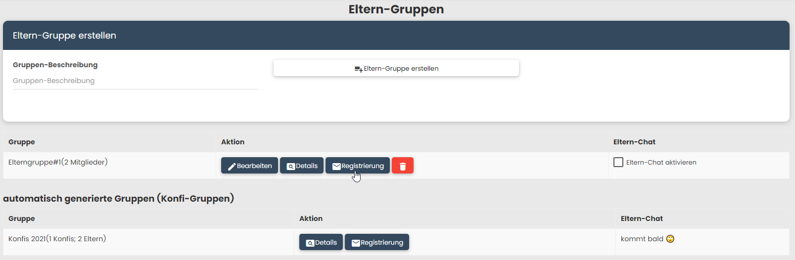 Eltern Registrierung Mail