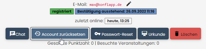Konfi-Detailansicht: Account-Reset Button