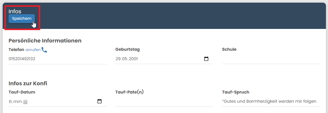 Konfi Detail speichern