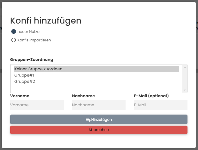Konfi-Übersicht: Konfi hinzufügen