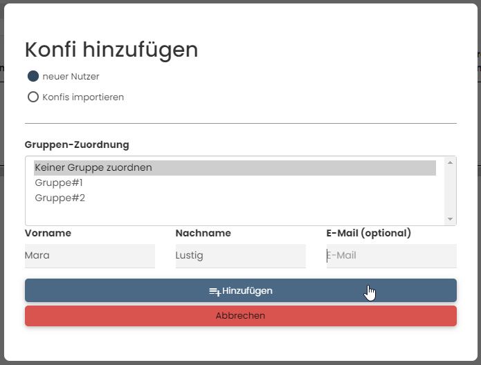 Konfi-Übersicht: Konfi hinzufügen