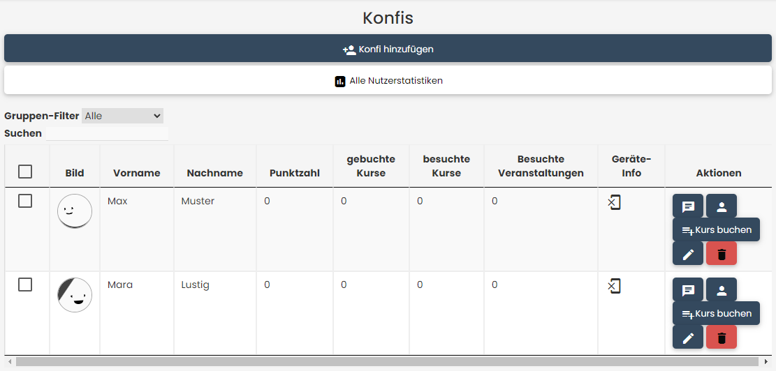 Konfi-Übersicht: Konfi hinzufügen