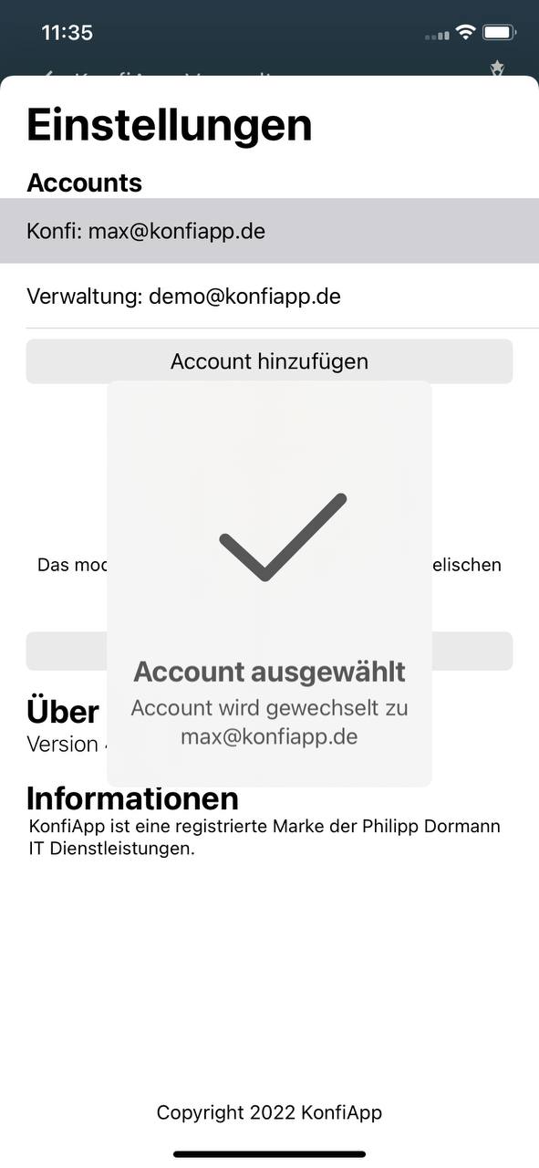 Zu Account wechseln: Konfi Account