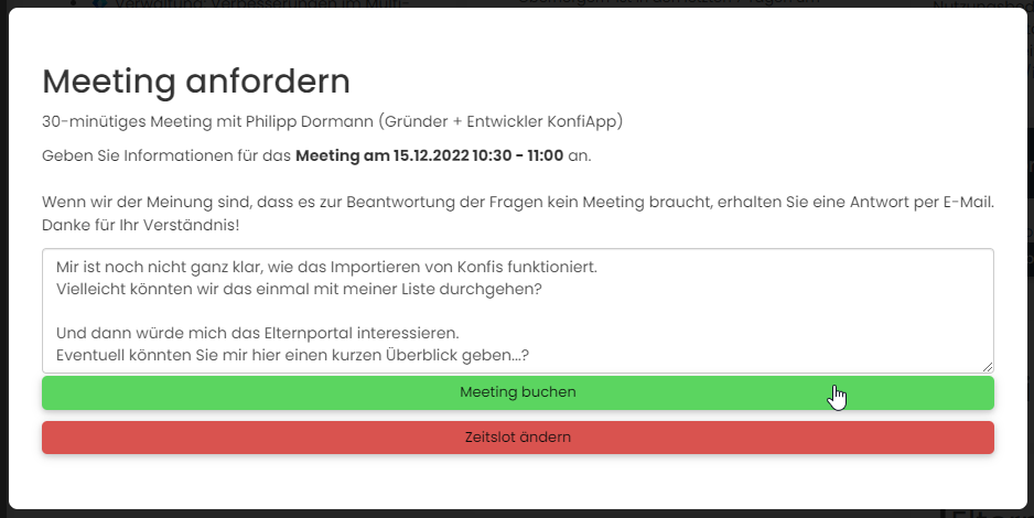 Meeting Informationen angeben