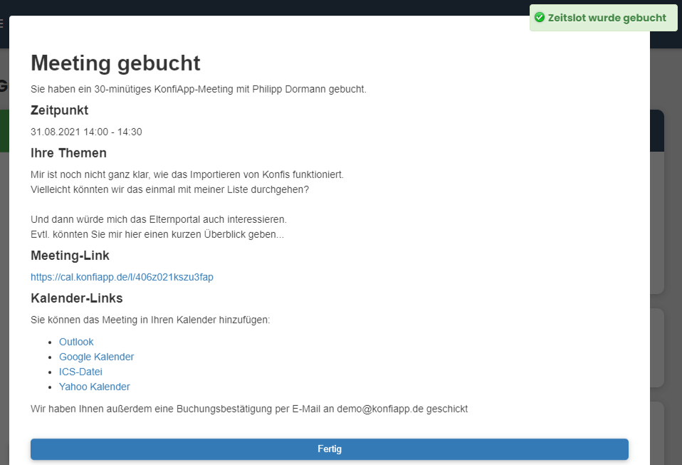 Meeting wurde gebucht