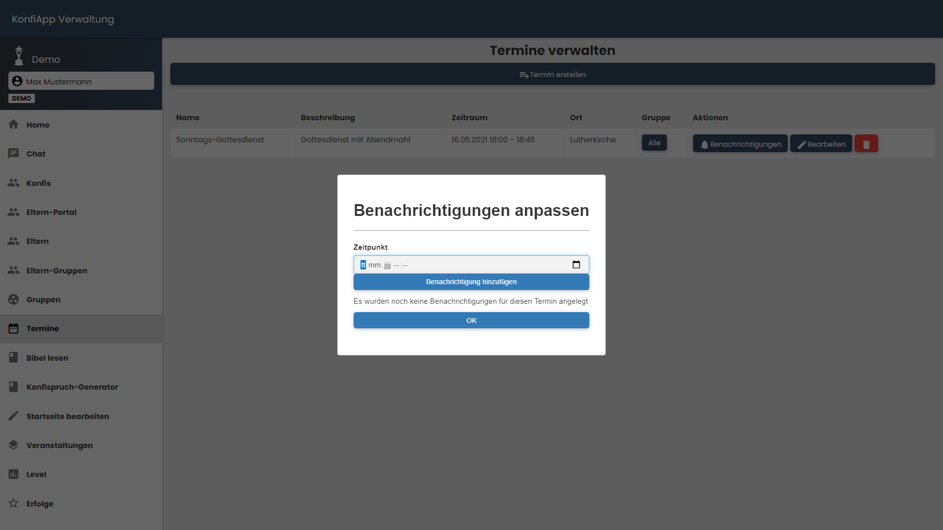 Benachrichtigungs Popup