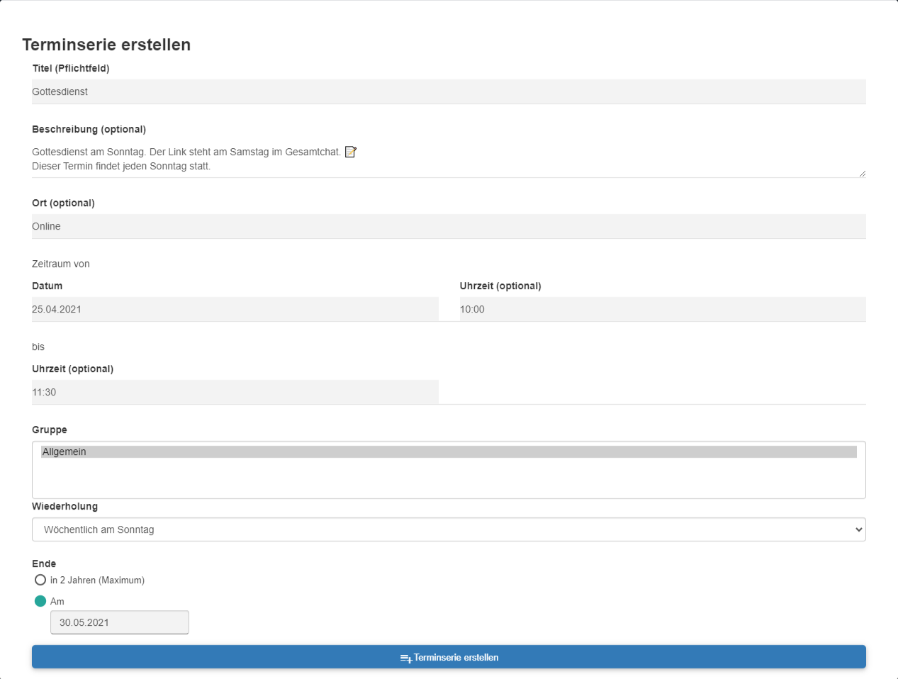 Wiederkehrenden Termin erstellen