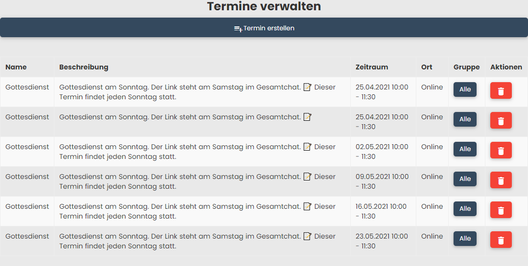 Termine Ergebnisse