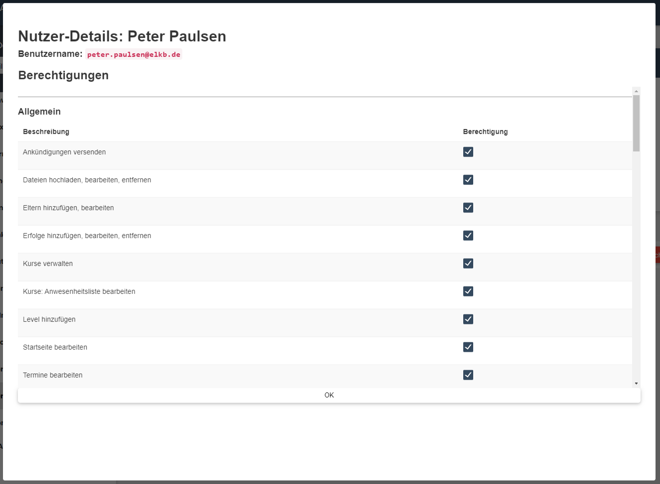 Berechtigungen eines Nutzers ändern